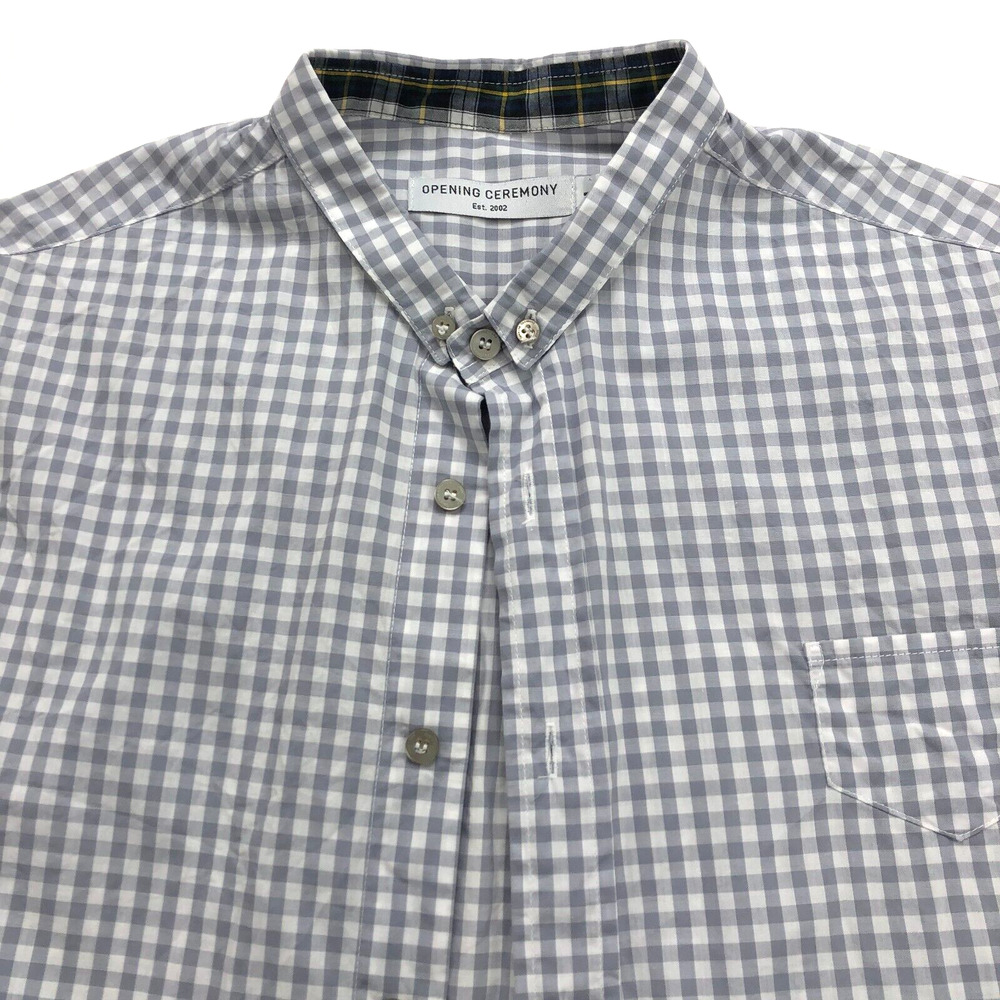 Opening Ceremony Large Women's Button Long Sleeve Multicolor Check Gray Shirt